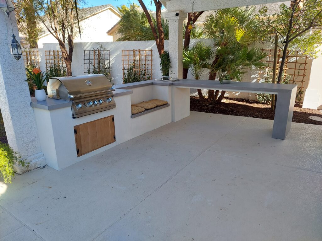 Outdoor Kitchen suspended table attached dekton