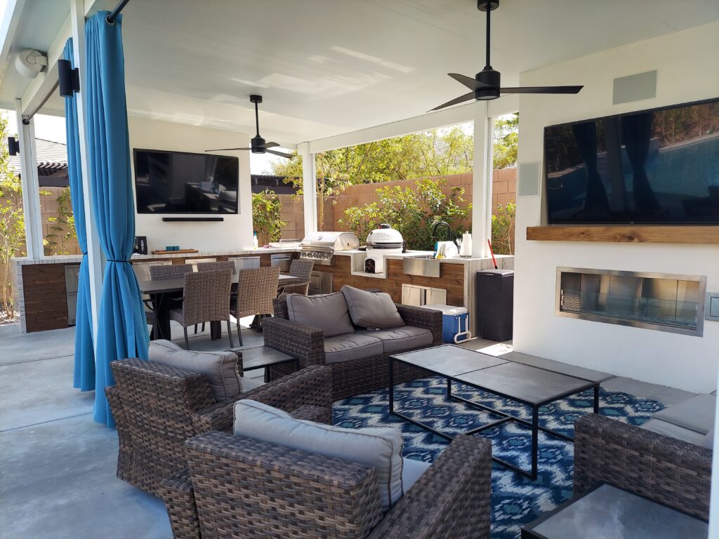 outdoor fireplace tv media wall