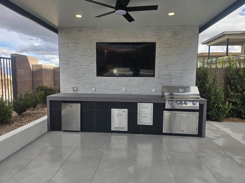 outdoor kitchen tv media wall