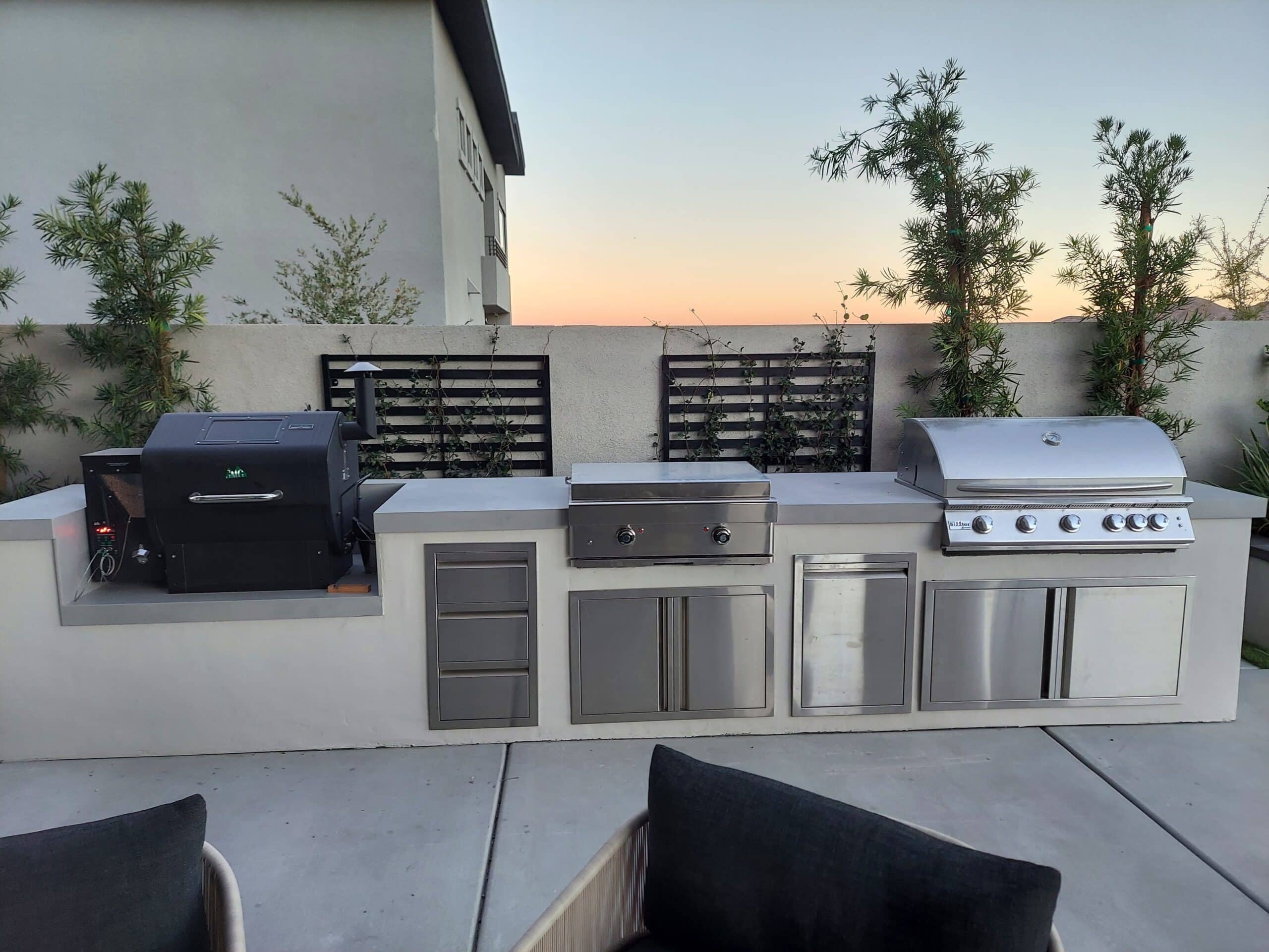 Pellet smoker and gas grill combo island in Las Vegas