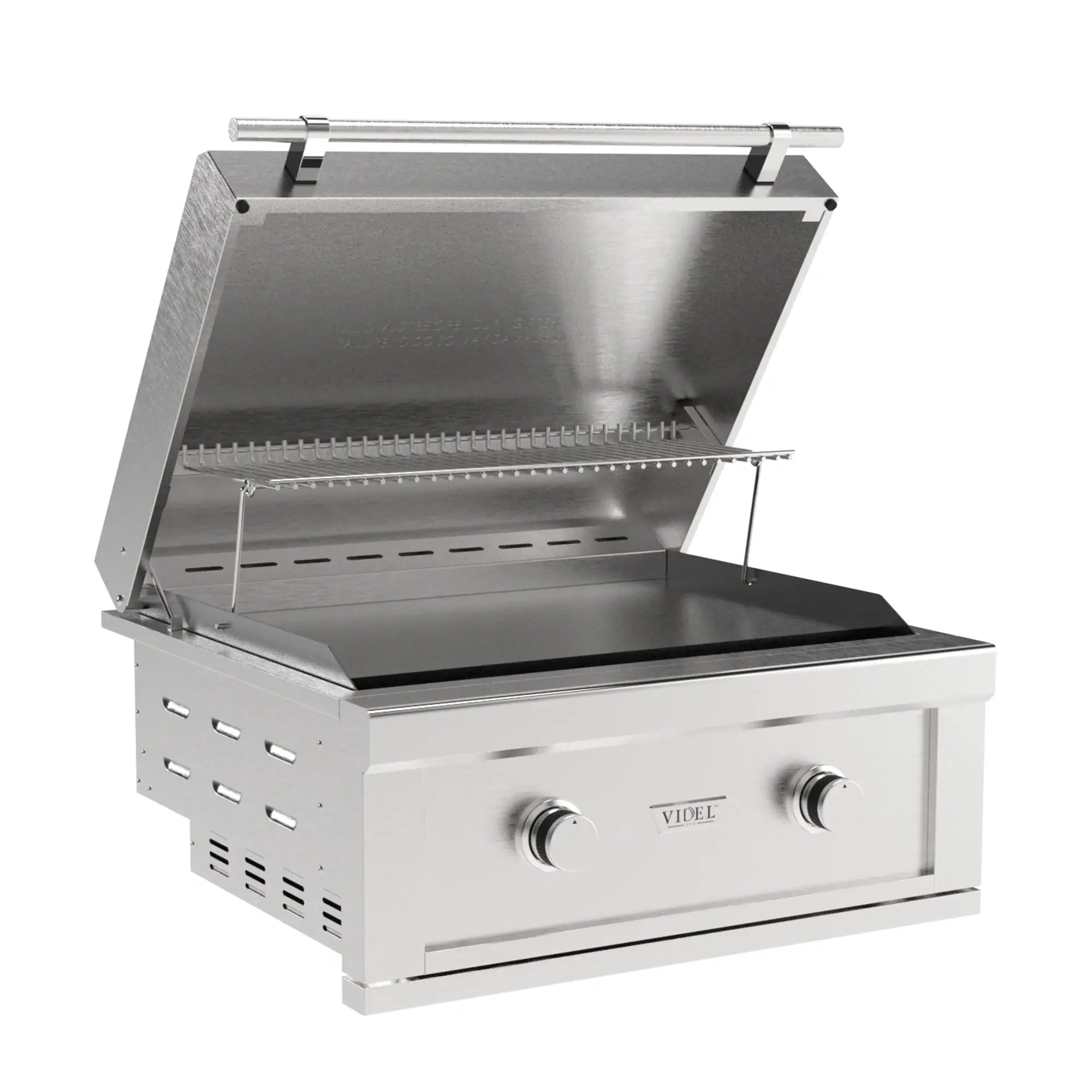 Videl USA built-in grill installed in a custom outdoor kitchen island
