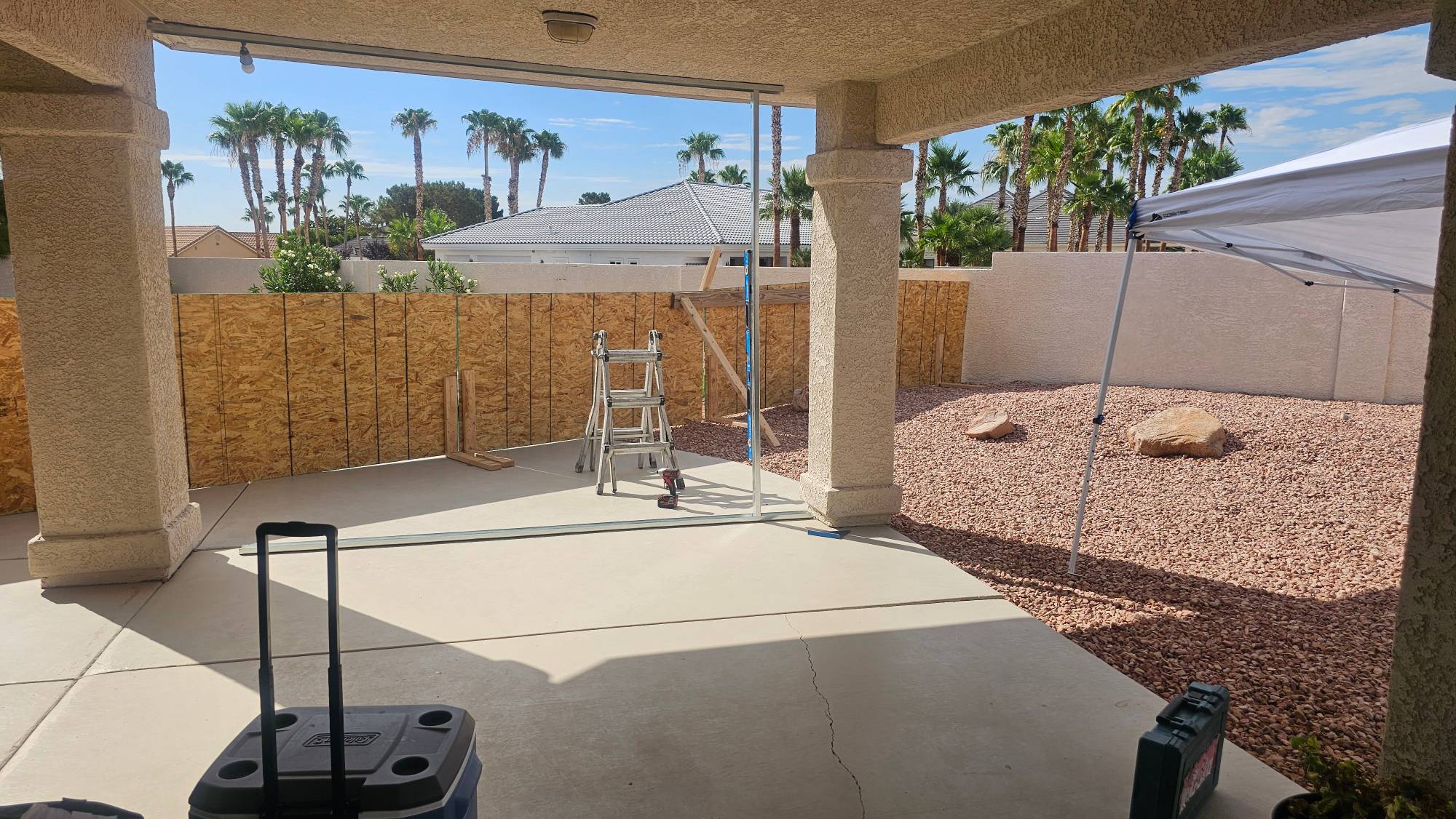 Bare covered patio in Lone Mountain Las Vegas before the outdoor kitchen build
